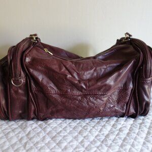 Vtg ATELIER V CUIR Leather Burgundy Expandable Travel Bag / Luggage